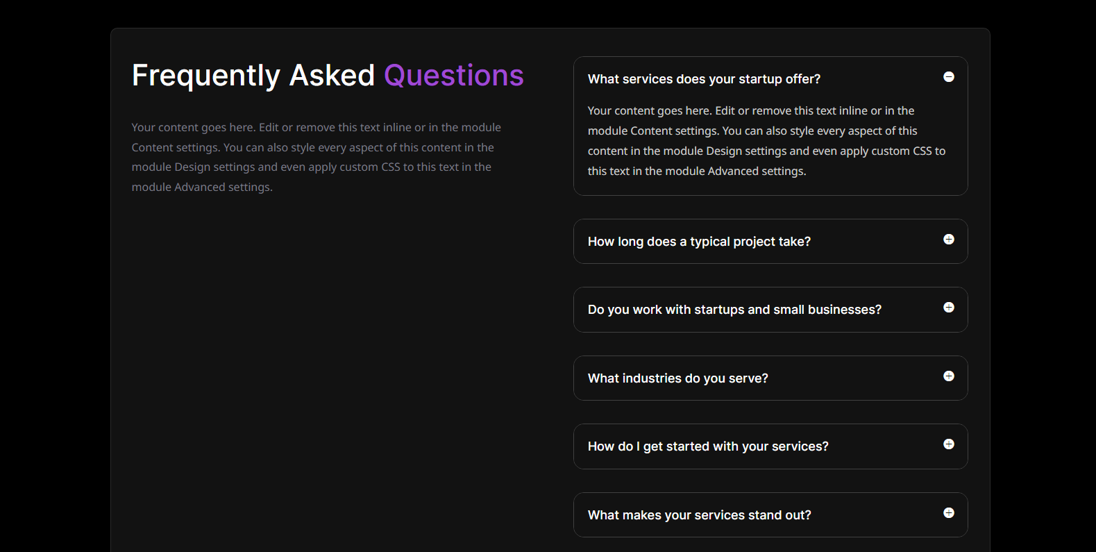 Divi Plus FAQ layout example 3