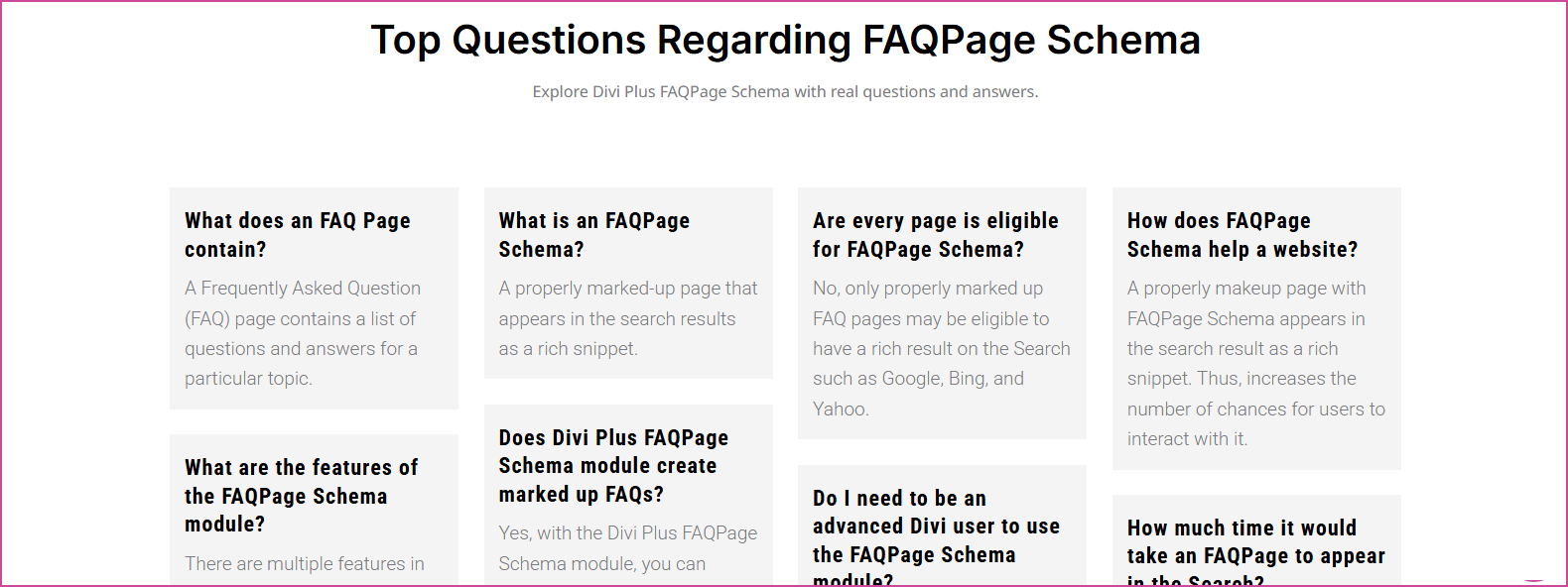 Divi Plus Grid FAQ layout.