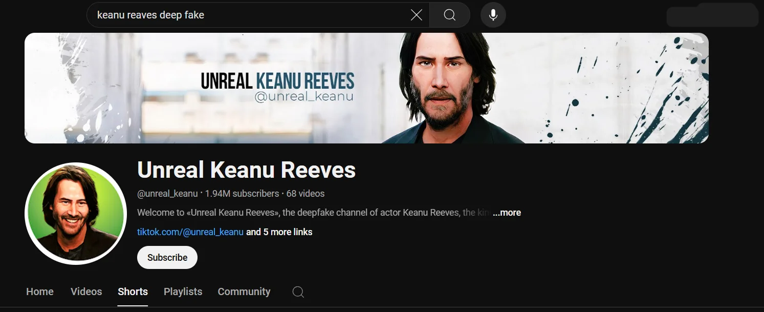 Unreal Keanu Reeves YouTube page.