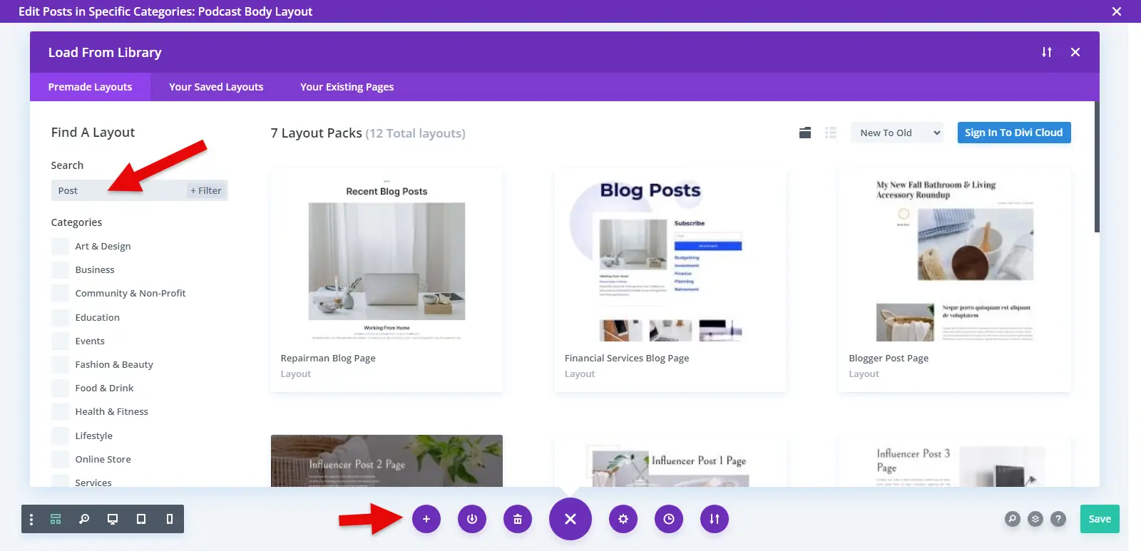 Divi premade layout option post