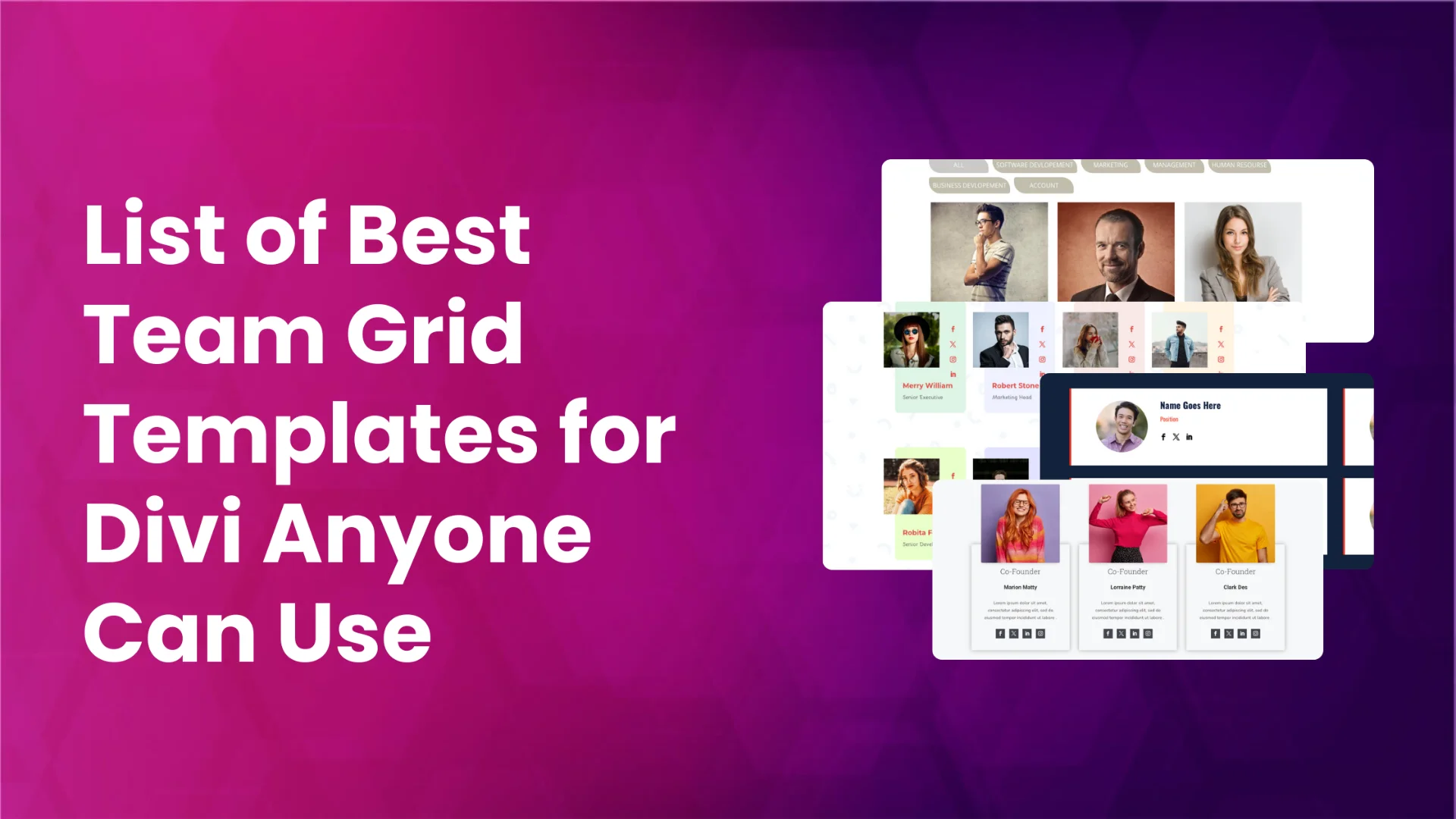 A list of best team grid templates for Divi