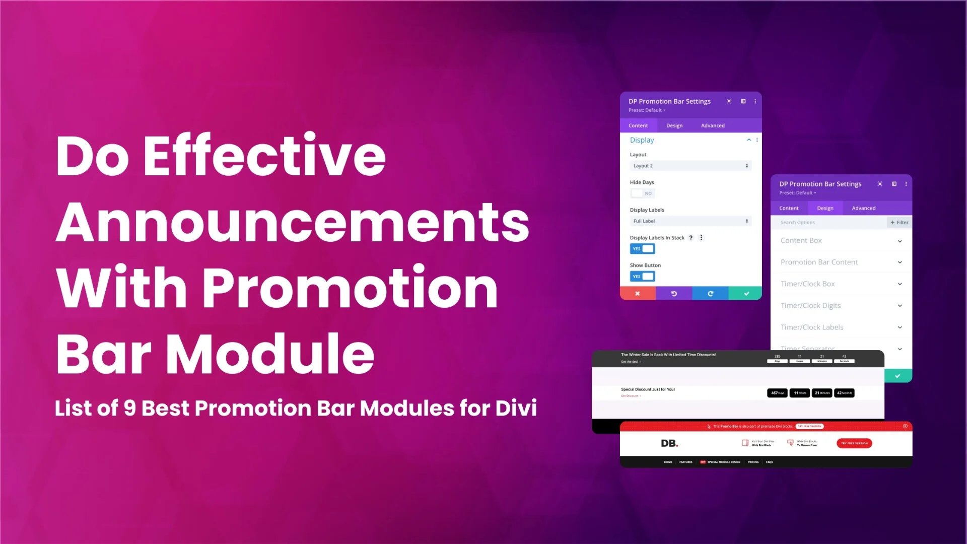 List of promotion counter module for divi