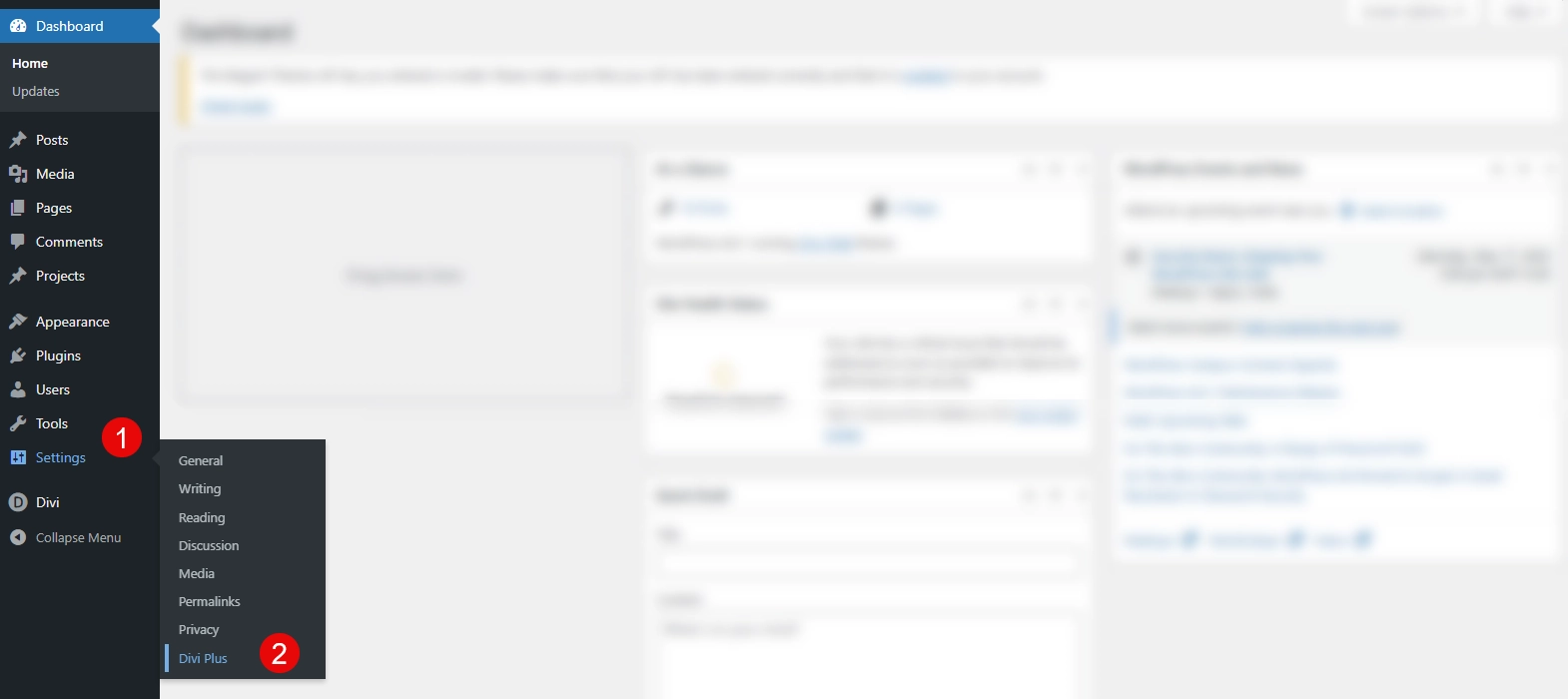 Accessing Divi Plus settings in WordPress