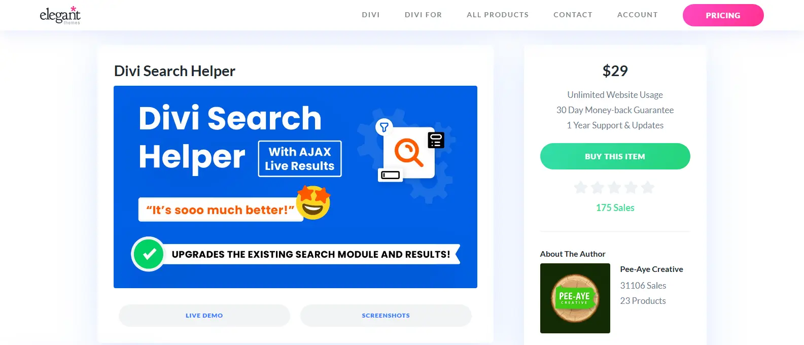 Divi Search Helper plugin by Pee-Aye Creative on Elegant Themes Marketplace