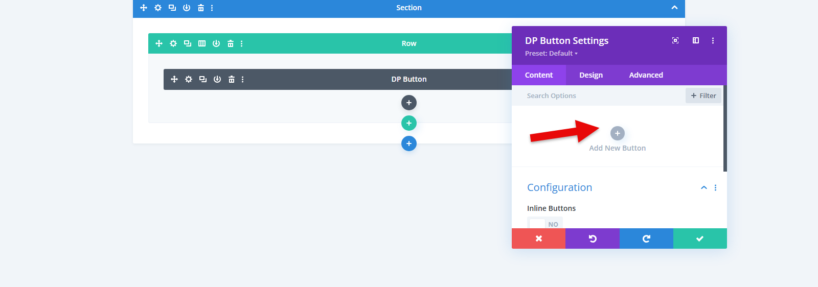 Inserting a new button using DP Button module.