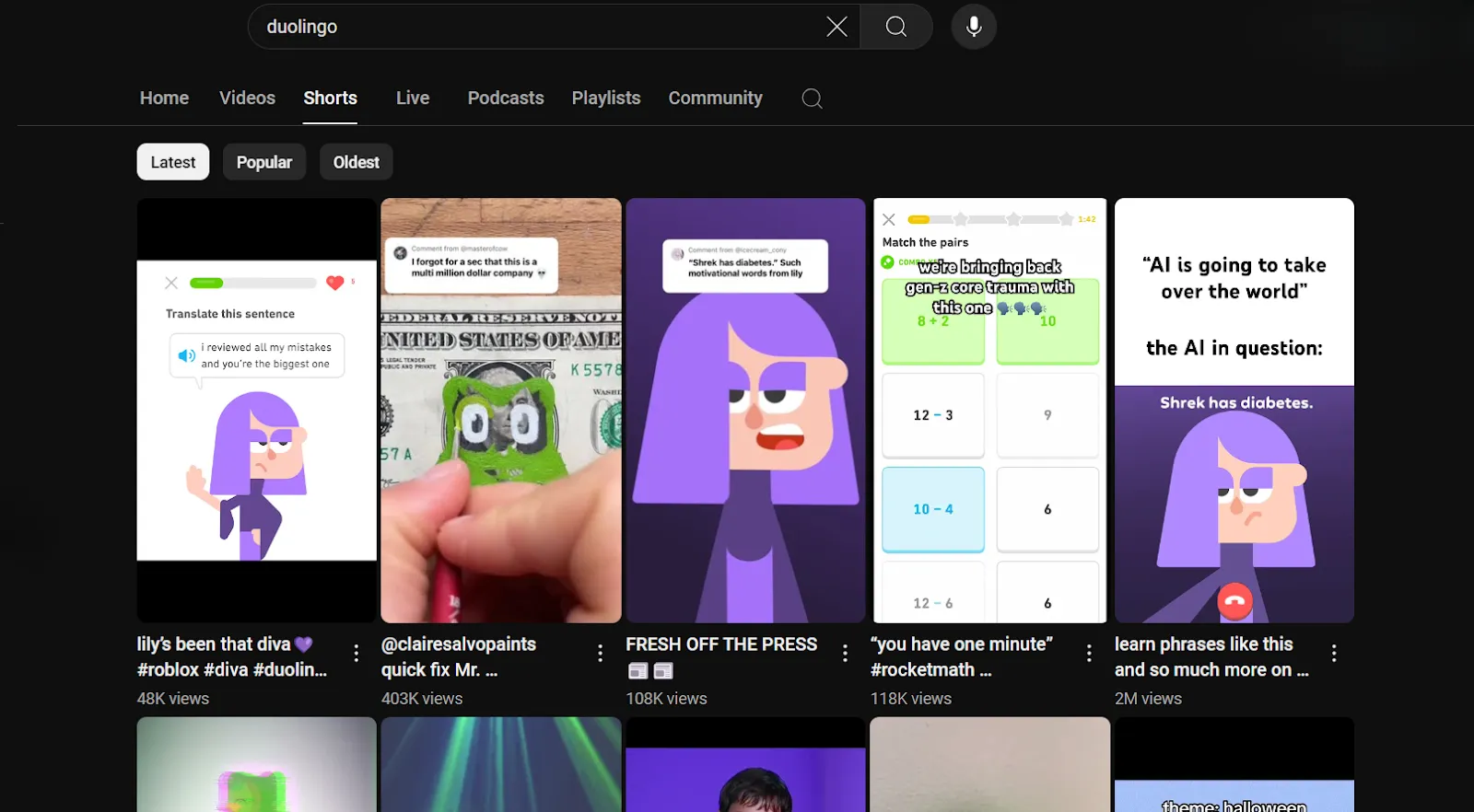 Duolingo YouTube shorts