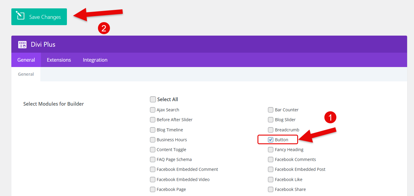 Enabling Advanced Button module of Divi Plus plugin.