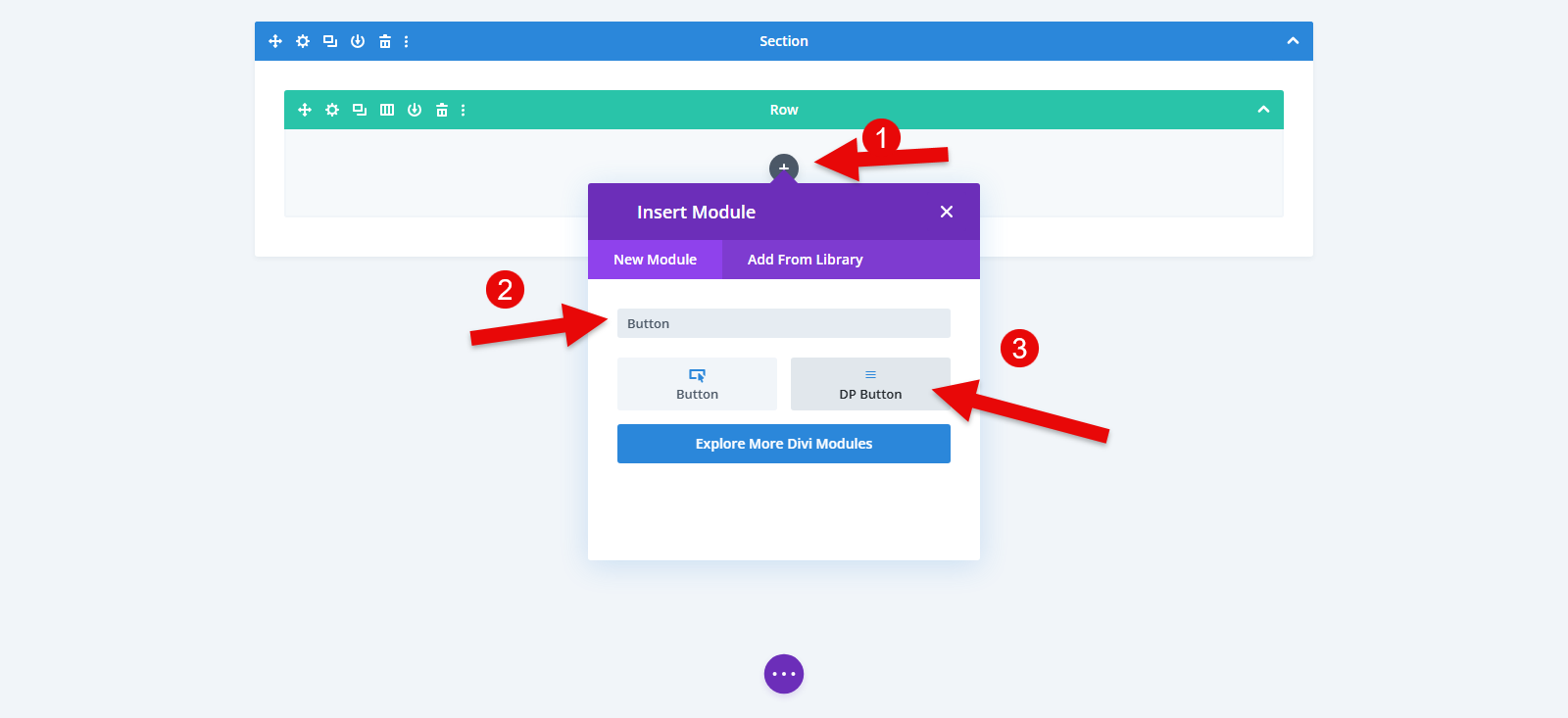 Divi Plus Button Module insertion.