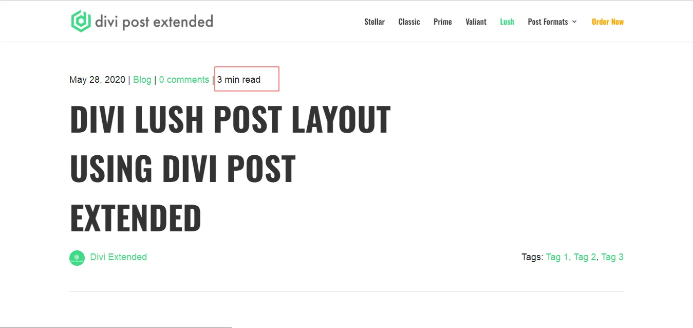 Lush post read time layout in Divi