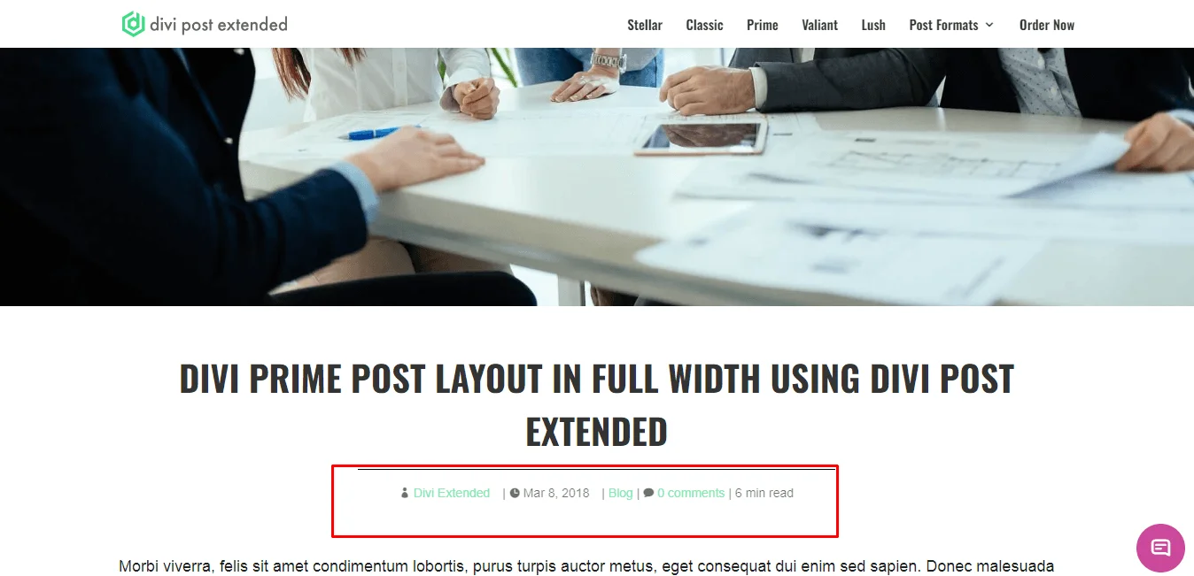 Prime post read time layout in Divi