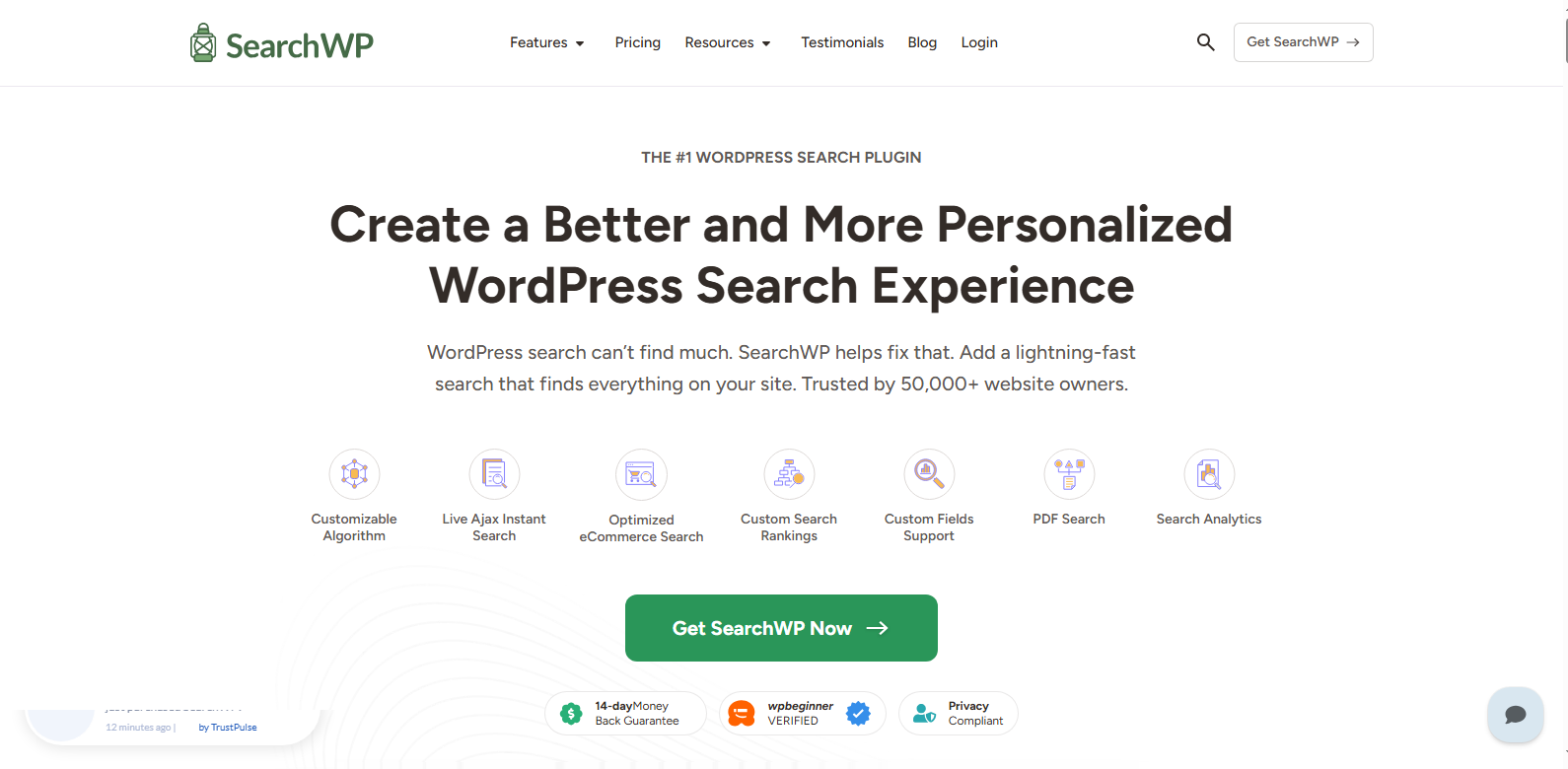Homepage of Search Result Page plugin by SearchWP