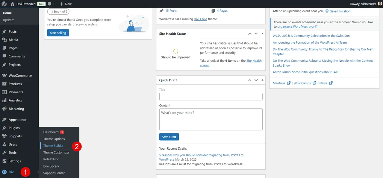 Steps to access the Divi Theme Builder