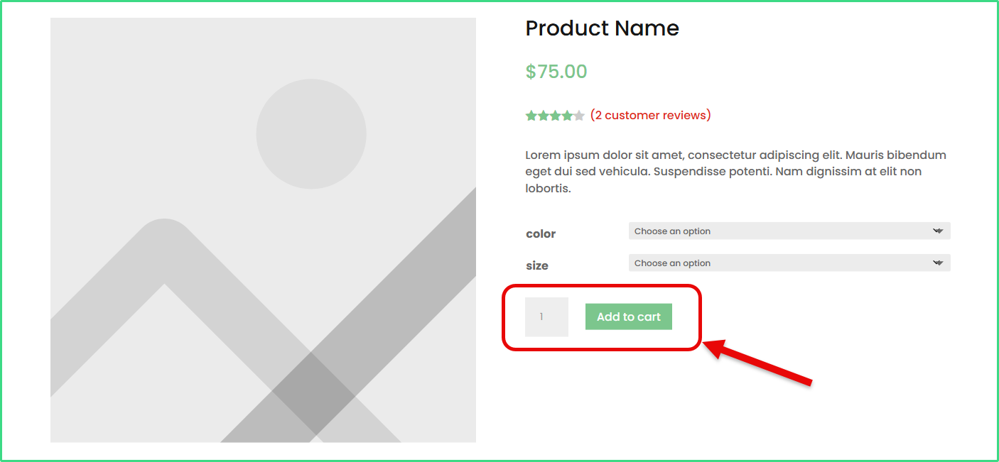 Add to Cart button added in the Divi Product Page template.
