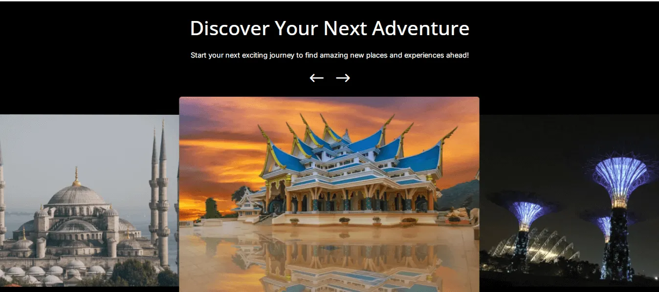 Divi carousel image design example 4 with arrows on top.