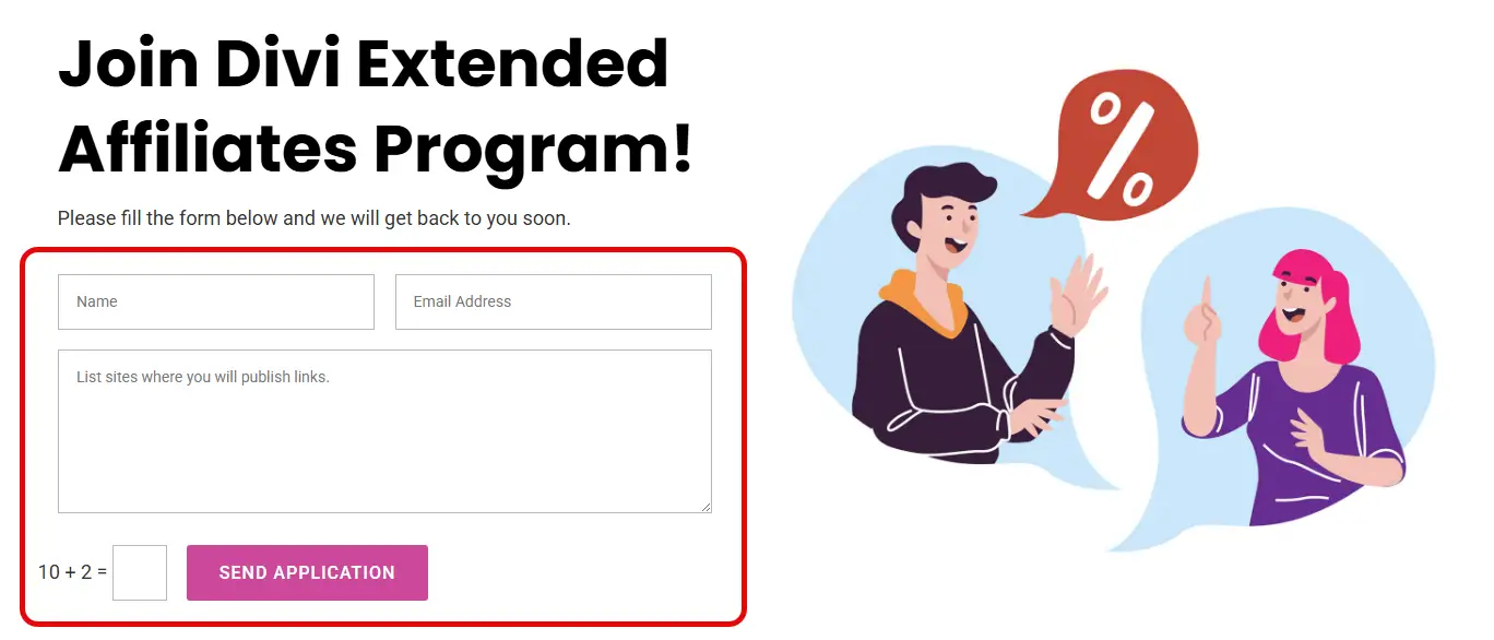 Divi Extended Affiliate Program registration form.