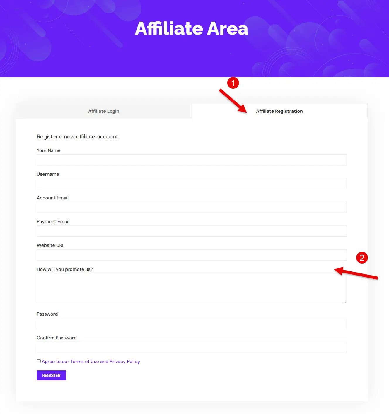 DiviFlash Affiliate Program registration form.