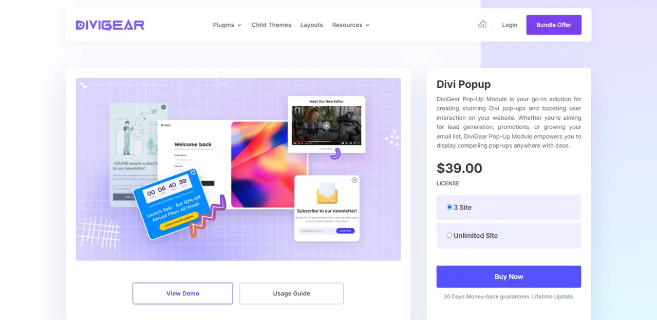 Divi Popup plugin by DiviGear