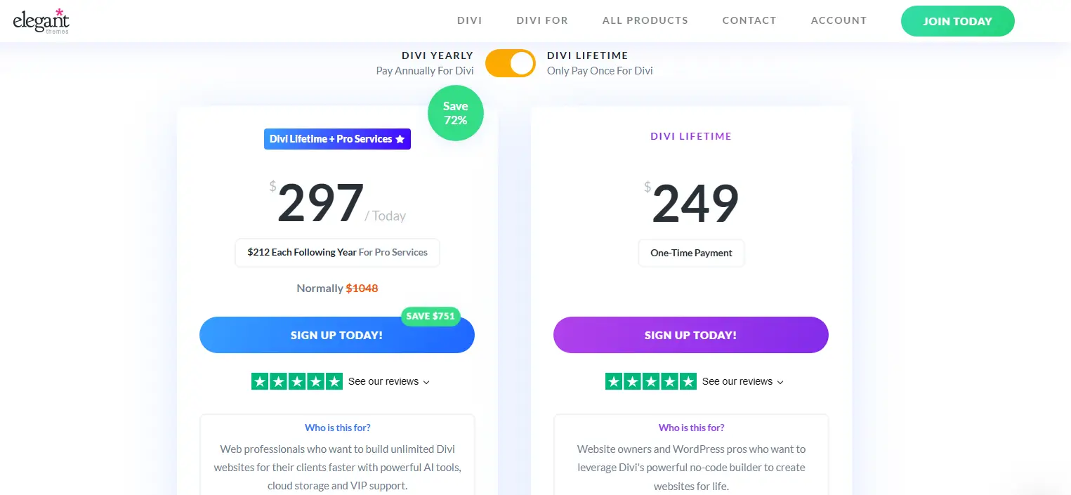 Divi Membership plans by Elegant Themes.