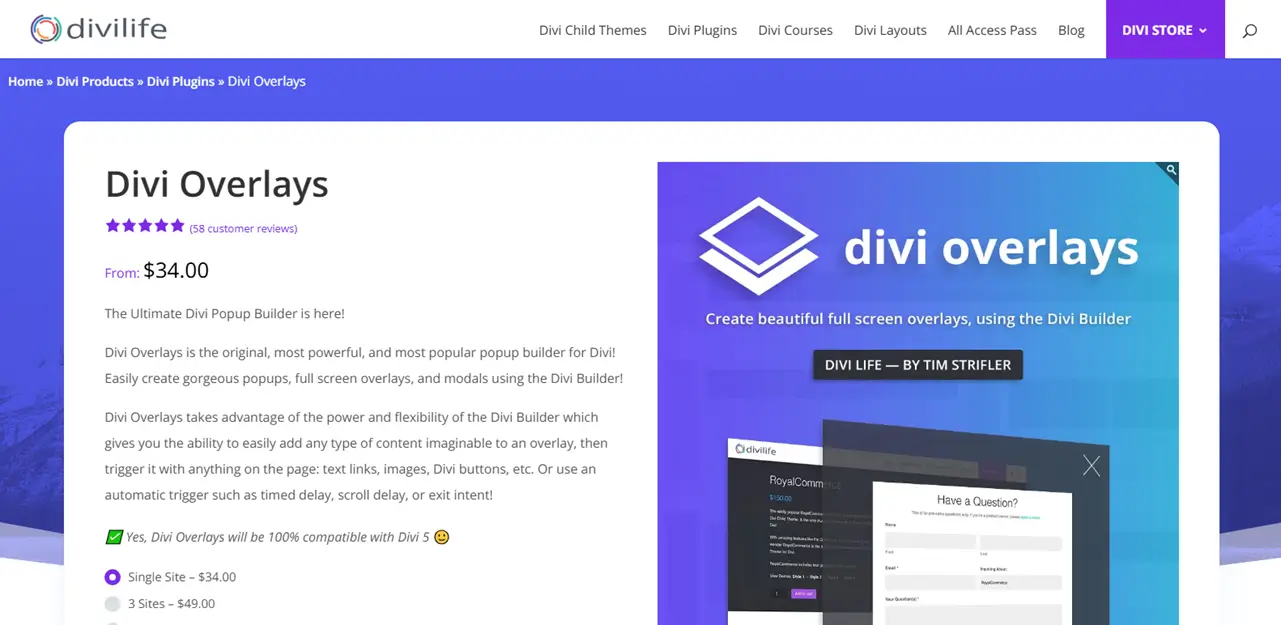 Divi Overlays plugin