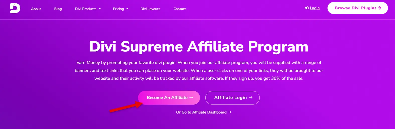 Divi Supreme Affiliate Program page.