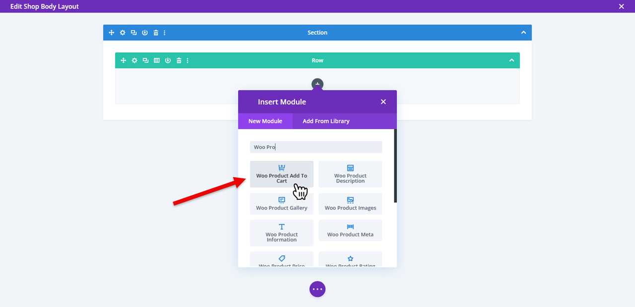 Preview of the Woo Product Add to Cart module in the Divi builder.