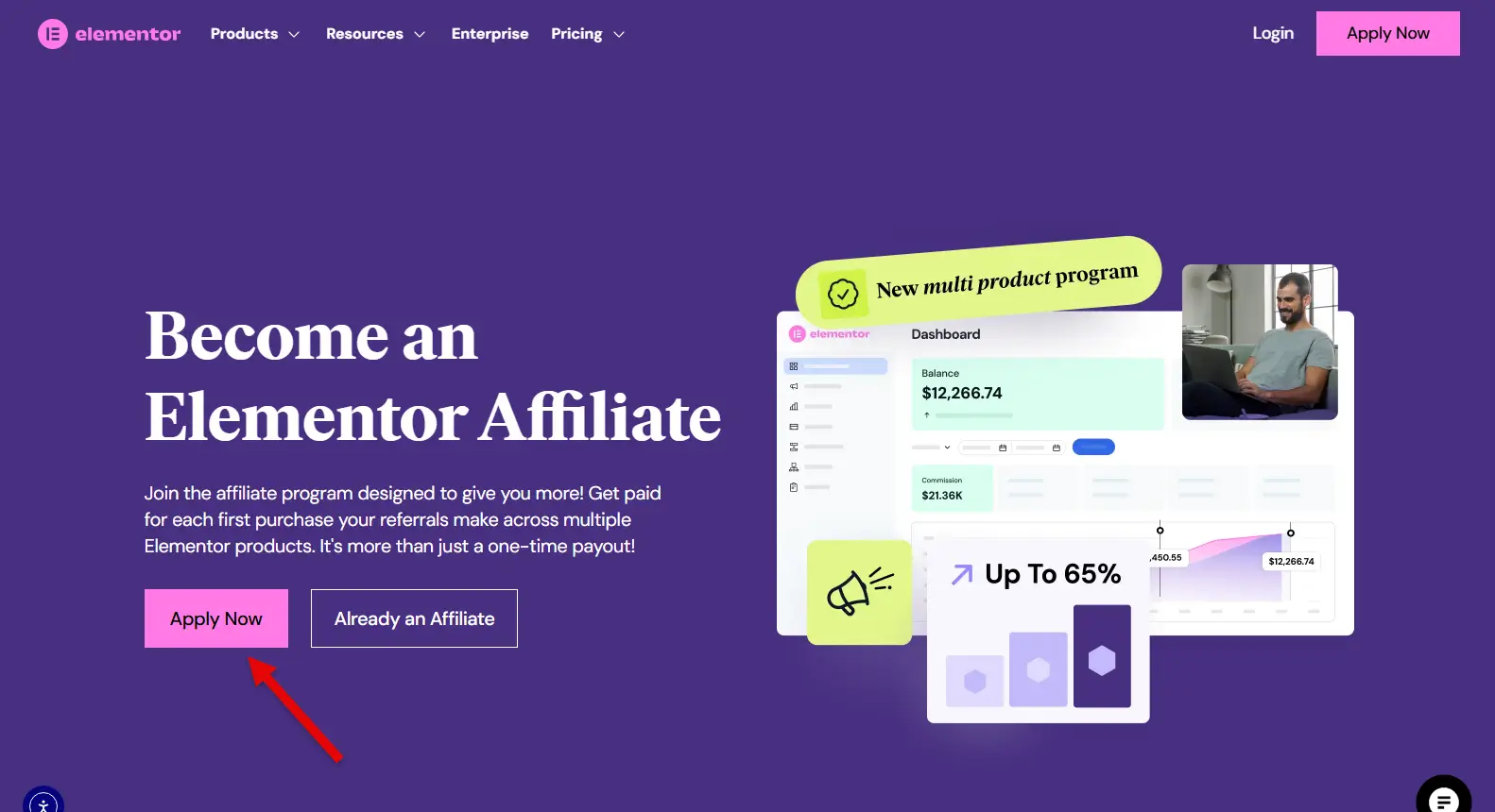 Elementor Affiliate Program page.