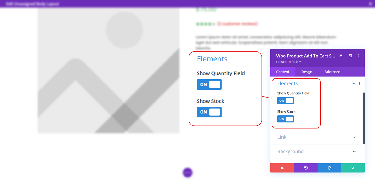 Elements option in the Add to Cart Divi module.