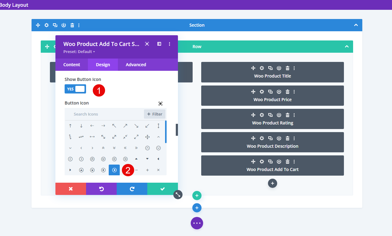 Enabling icon and selecting it for the button.