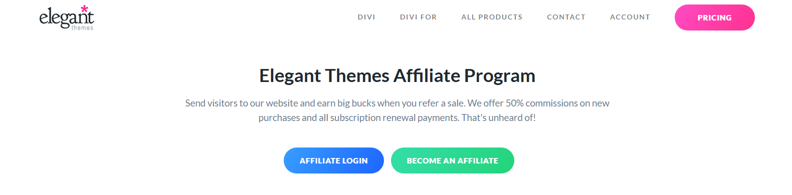 Homepage of the ET Affiliate Program