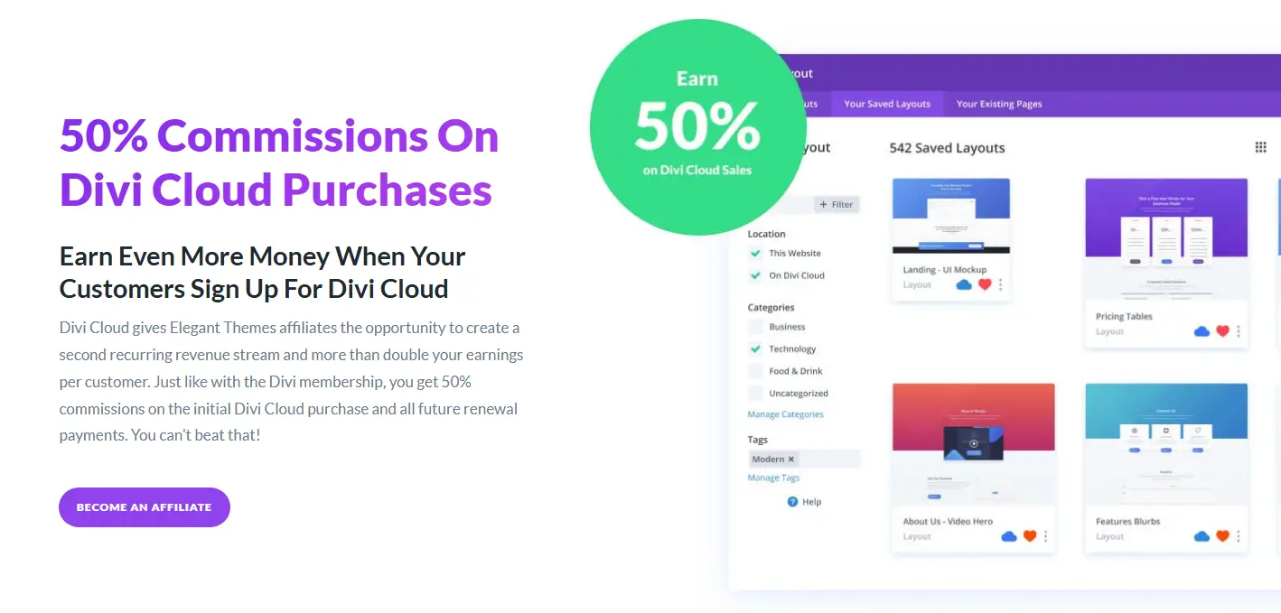 Commission rate on Divi Cloud purchases.