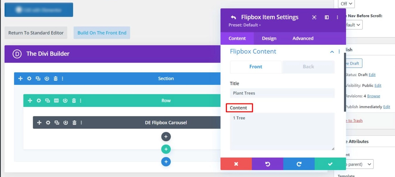 Assigning content to the front of the flipbox item.