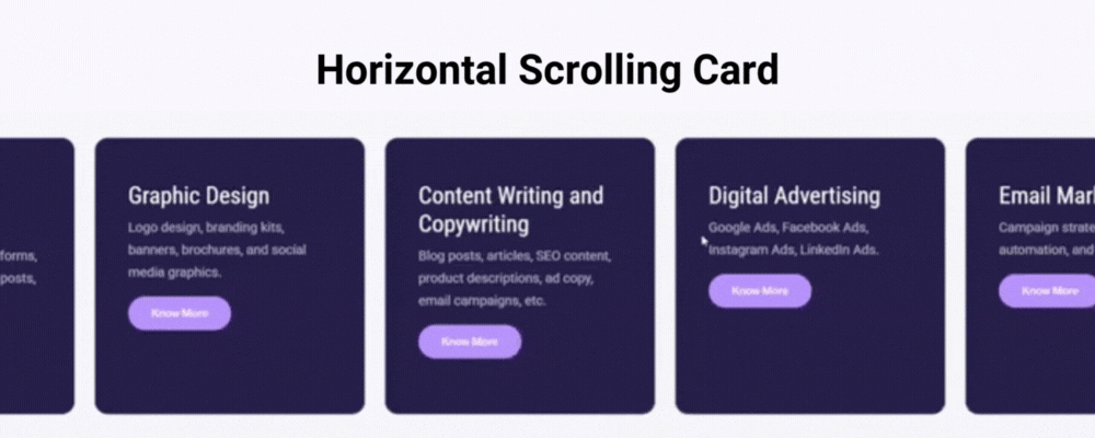 Divi horizontal scrolling card