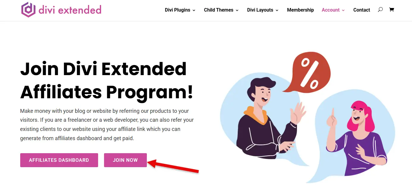 Divi Extended Affiliate Program page.