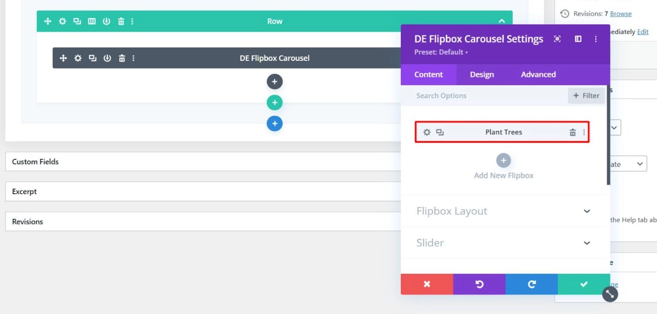 The single flipbox item in the carousel for Divi.
