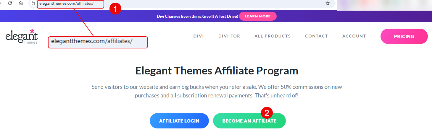 Elegant Themes Affiliate Program page.