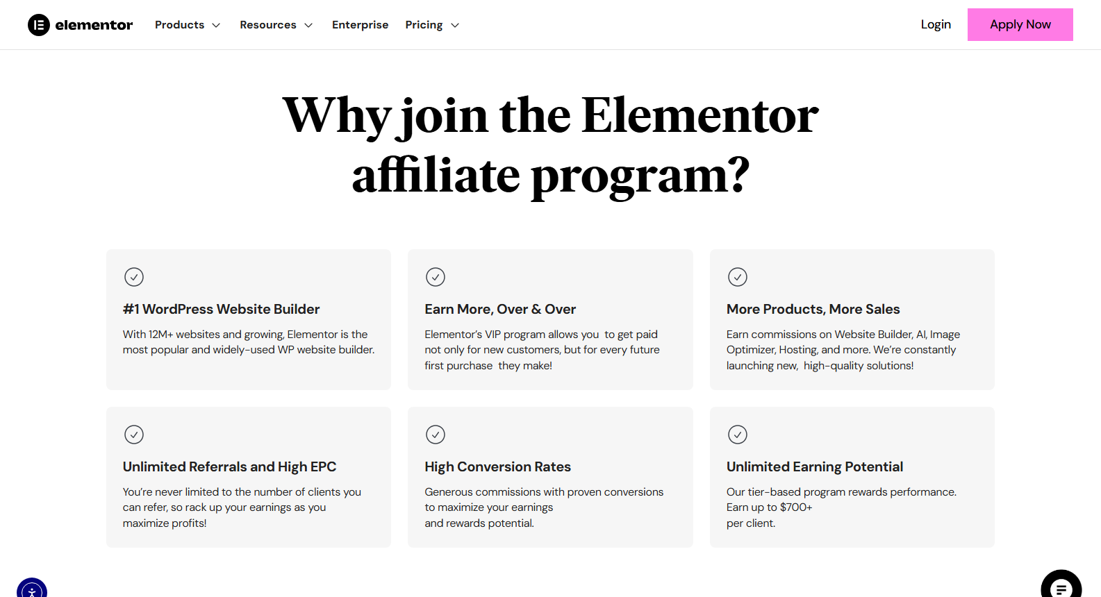 Benefits of joining the Elementor affiliate program.
