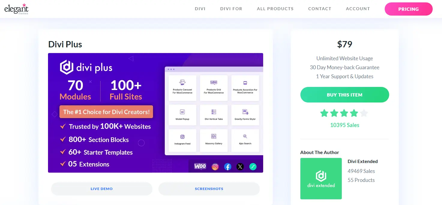 Divi Plus plugin at the official Elegant Themes marketplace.