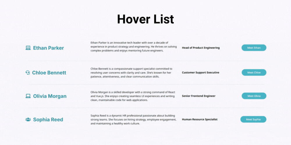 Divi hover list