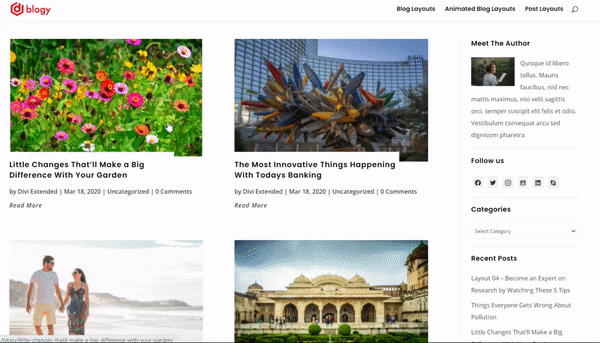Animated blog layout