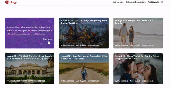 Divi animated blog layout with slide