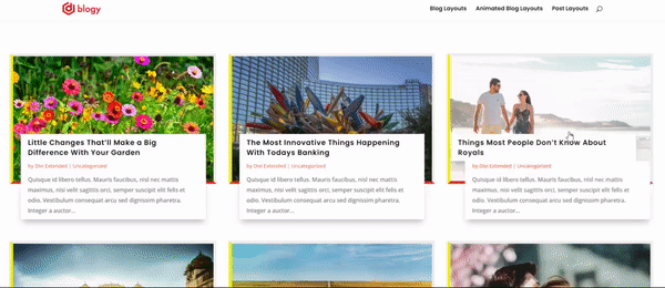 Divi animated blog layout with slice effect
