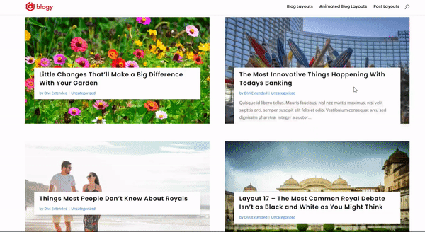 Divi animated blog layout with glide effect