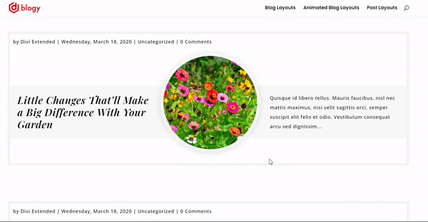 Divi animated blog layout with swirl effect