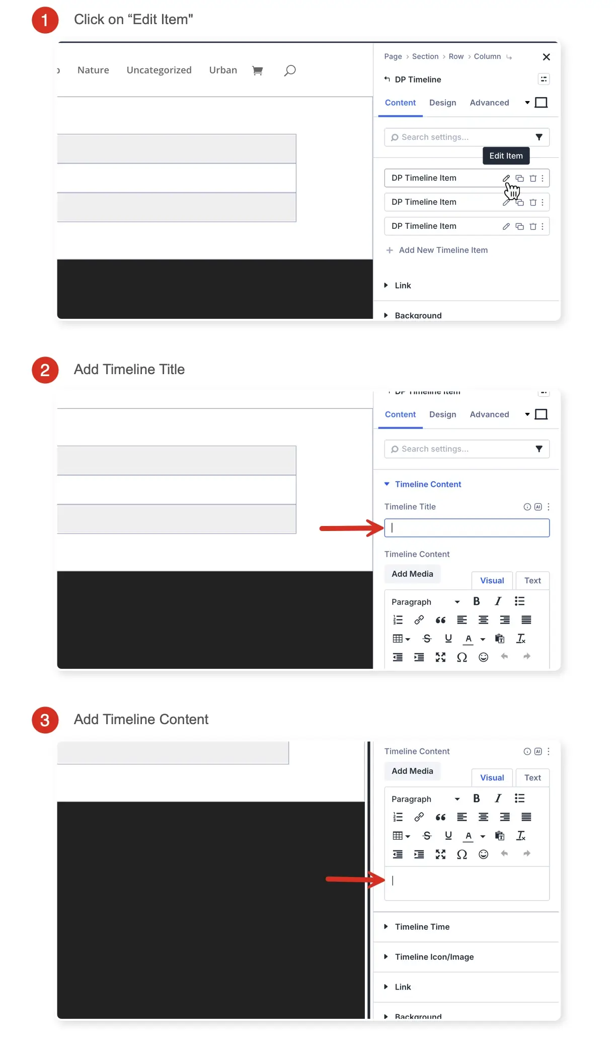 Steps to add content in the Content Timeline.