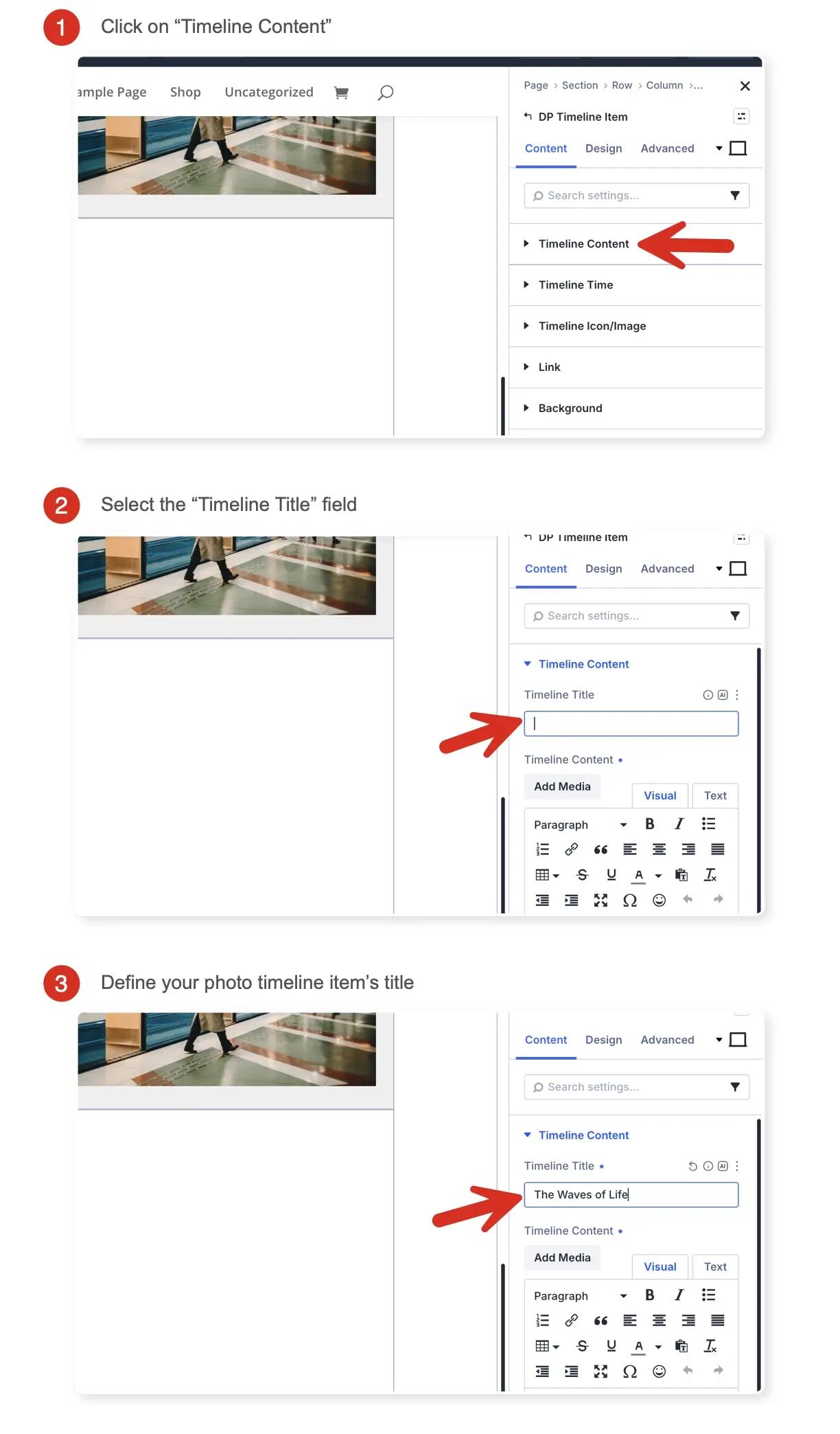 Defining photo timeline's item title.