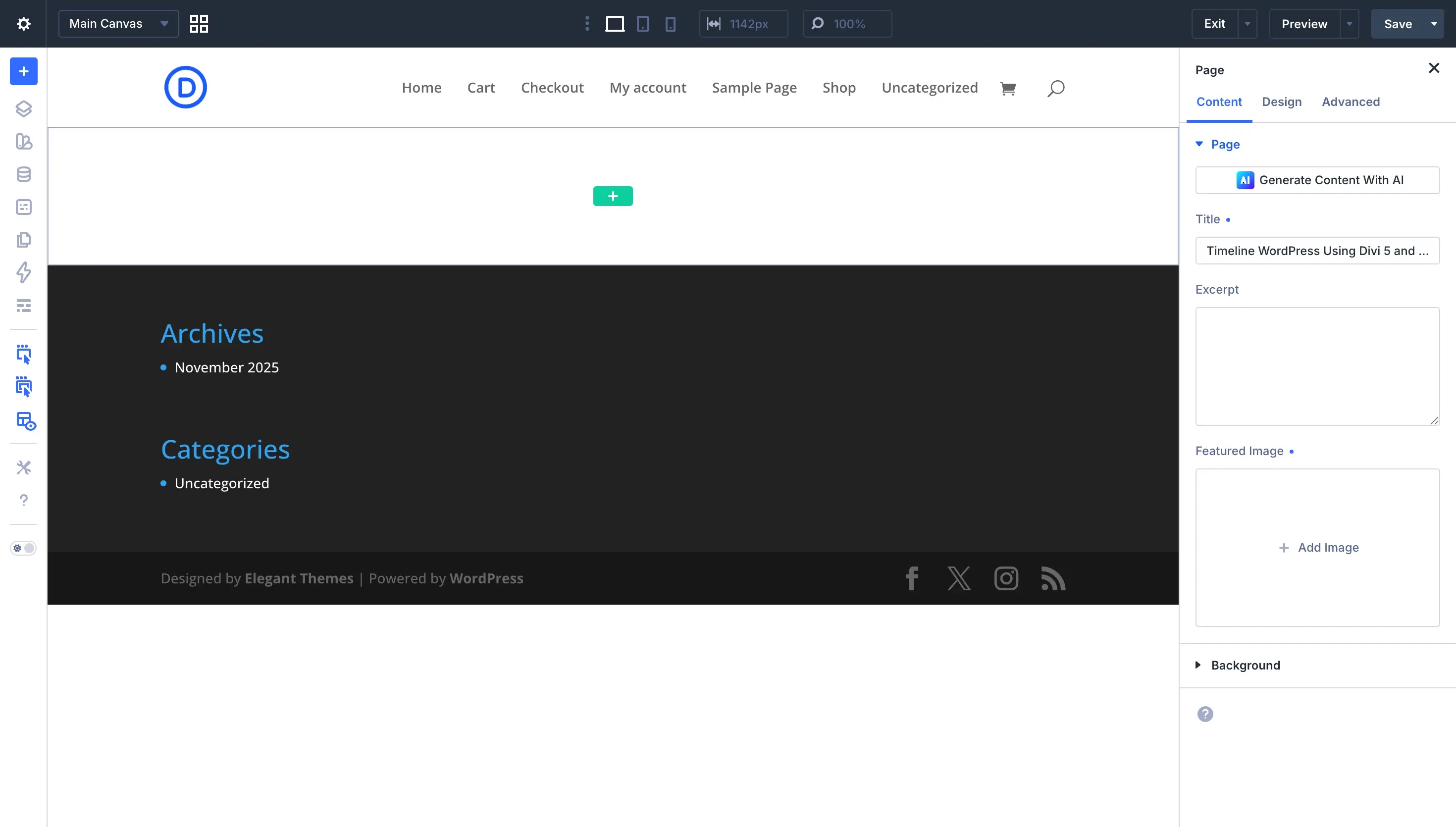 Divi 5 visual builder for creating a Timeline.
