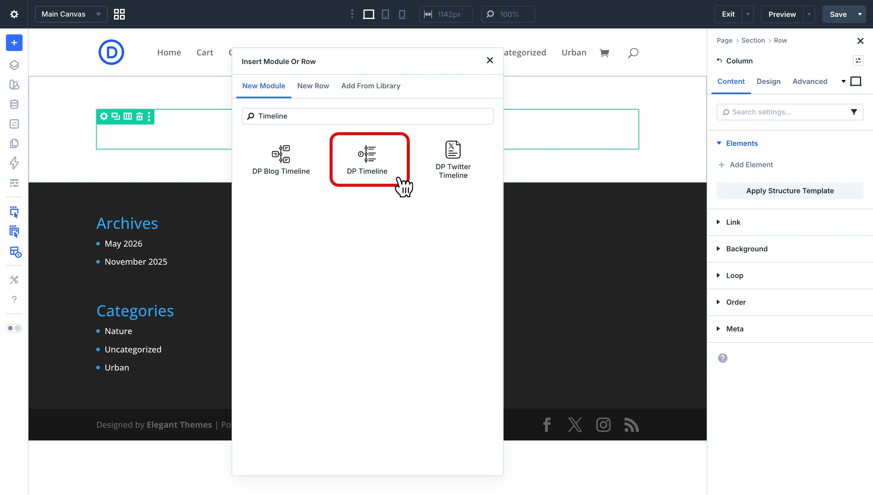 Divi Plus Content Timeline module. 