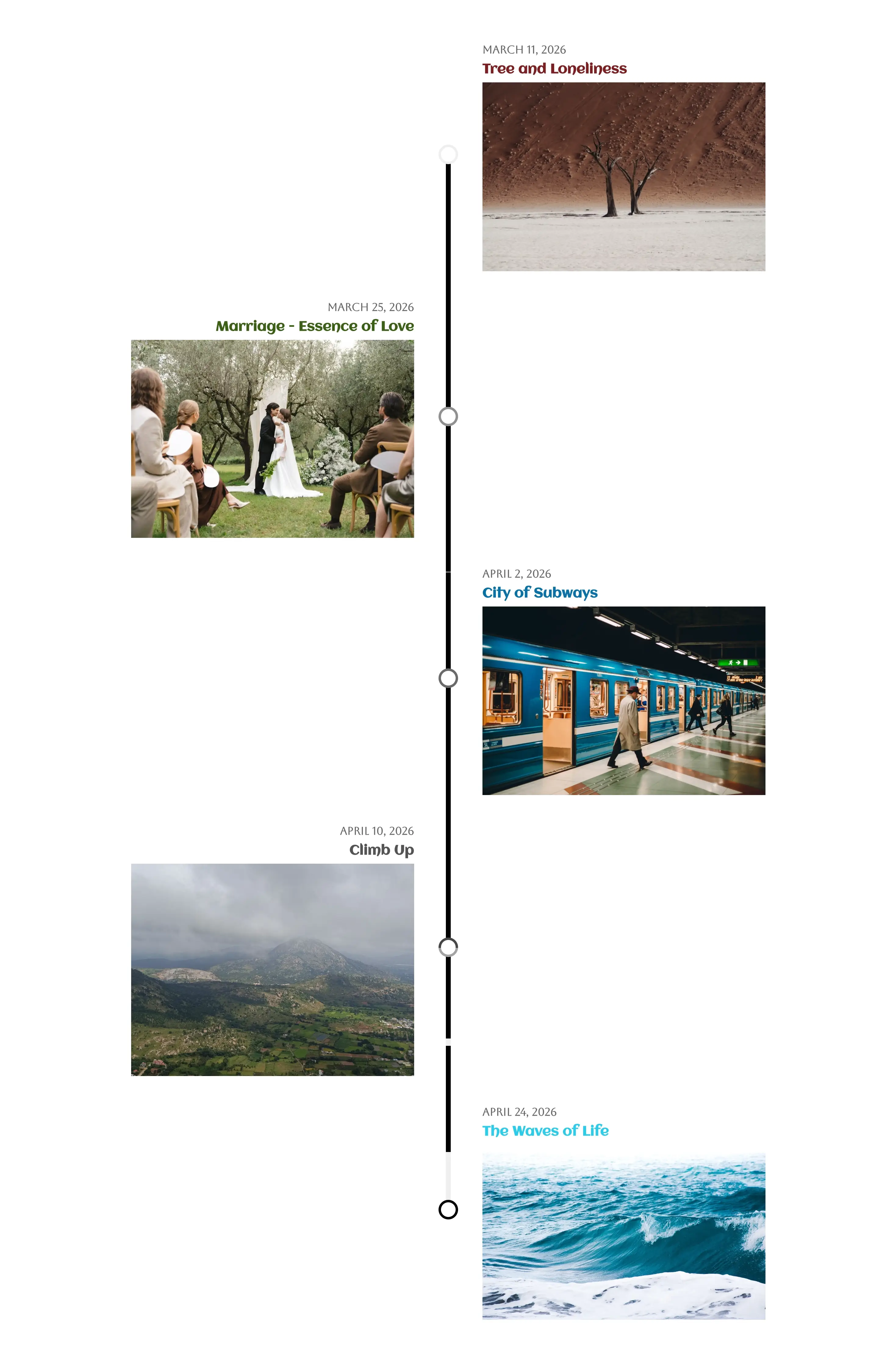 Optimized photo timeline for WordPress, created using the Divi 5 builder and Divi Plus Timeline module.
