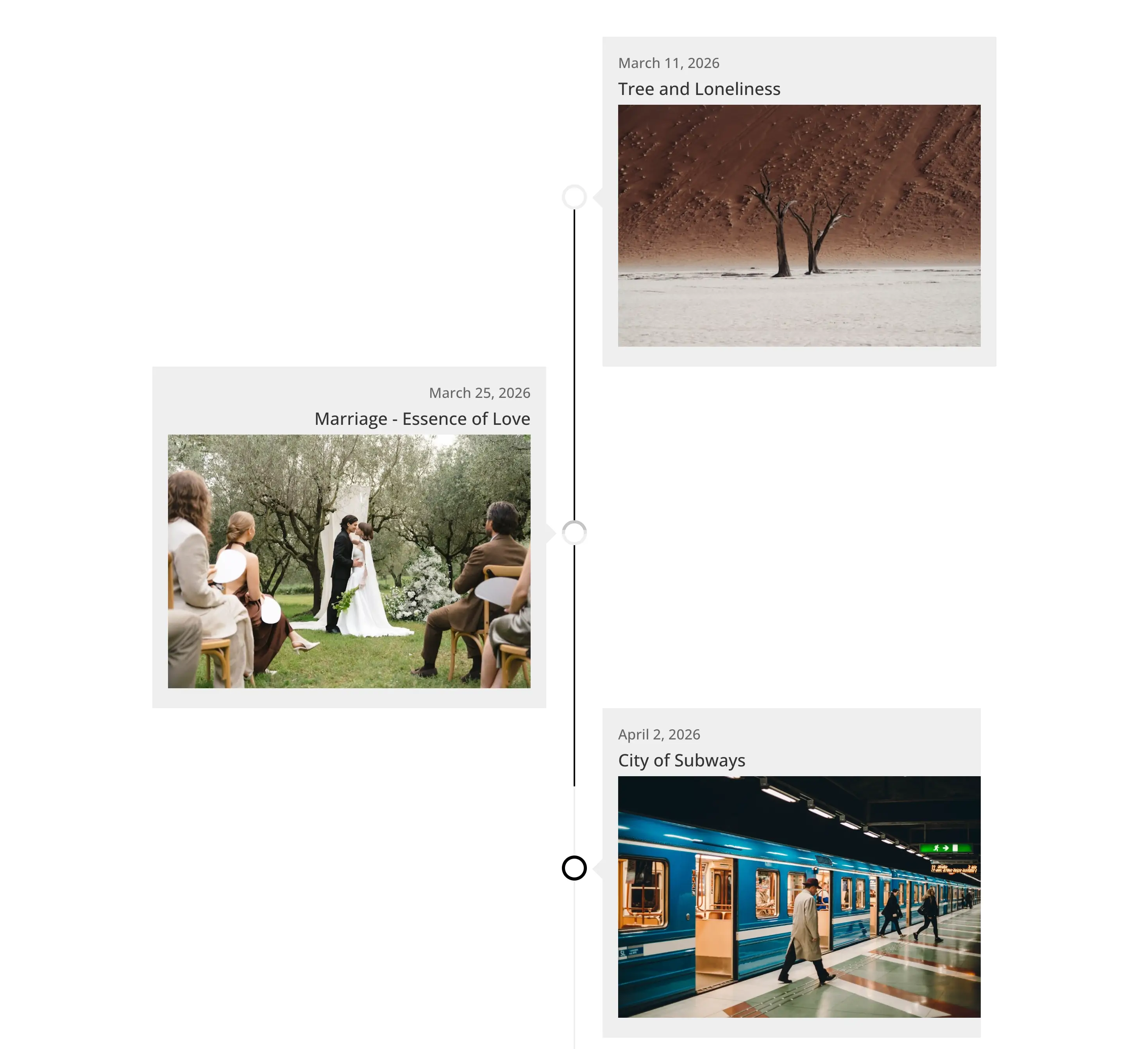 WordPress Photo Timeline with Date using the Divi 5 builder and Divi Plus module.