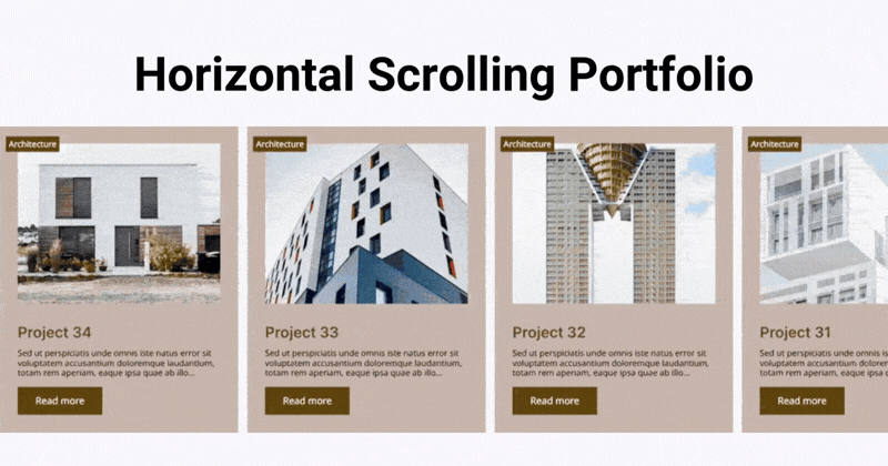 Divi horizontal scrolling portfolio demonstration gif